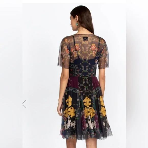 Johnny Was Dress Womens Small Jovie Mesh Biya Flared Skirt Floral Boho - Picture 2 of 11